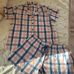 The Company Store Women’d Checkered Pajama Set - Blue and Pink